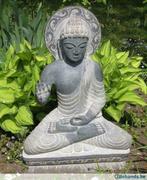 Bouddha bénédissant statue en granit noir env.79 cm, Jardin & Terrasse, Comme neuf, Bouddha, Pierre, Enlèvement ou Envoi
