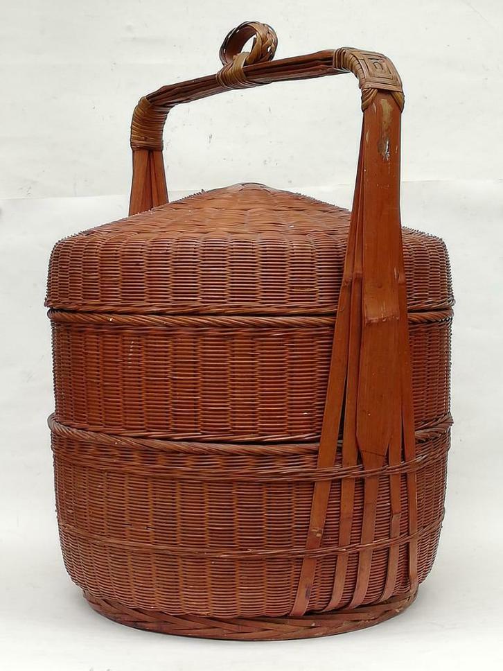 Mooie grote gevlochten naaimand in bamboe - China of Japan, Antiek en Kunst, Curiosa en Brocante, Ophalen