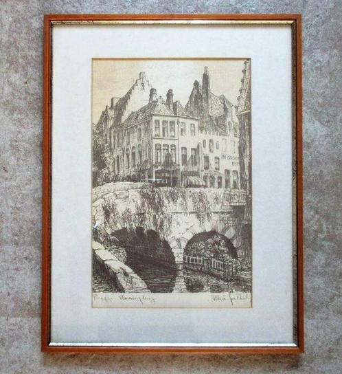 Litho Albert Goethals (1885-1973) - Brugge Vlamingbrug, Antiek en Kunst, Kunst | Litho's en Zeefdrukken, Ophalen of Verzenden