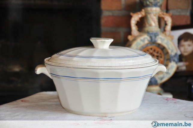 soupière faience art déco liseré bleu or, Antiquités & Art, Antiquités | Céramique & Poterie