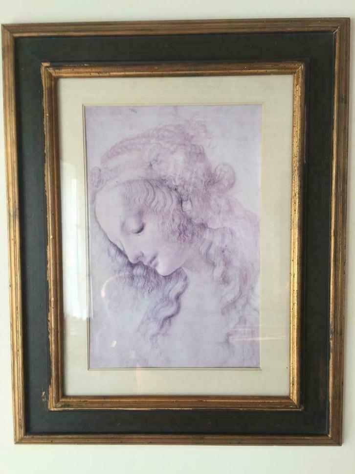 Ingelijst Canvas Studietekening - Leonardo da Vinci., Huis en Inrichting, Woonaccessoires | Lijsten, Gebruikt, Hout, Ophalen
