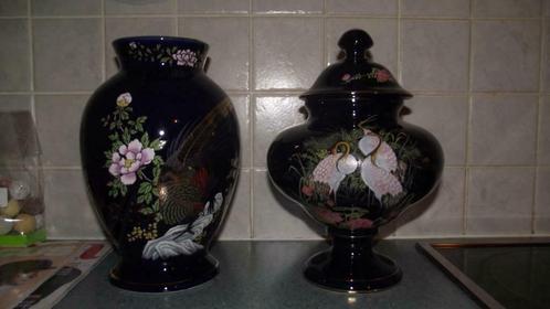 2 vases avec motif floral et oiseau, Maison & Meubles, Accessoires pour la Maison | Vases, Comme neuf, Bleu, Moins de 50 cm, Enlèvement ou Envoi