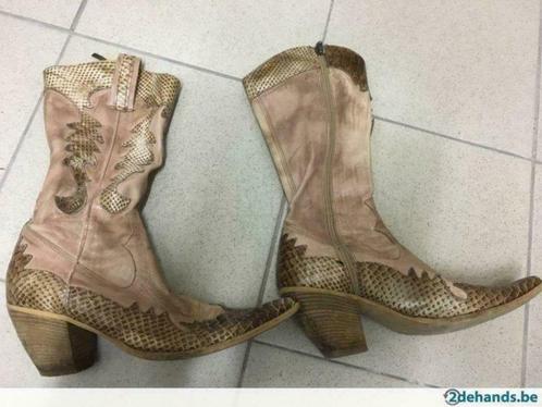 Prachtige lederen cowboylaarzen / cowboyboots, Kleding | Dames, Schoenen, Zo goed als nieuw, Hoge laarzen, Beige, Ophalen of Verzenden