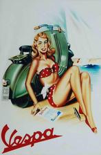 Cadre mural retro Vespa femme bikini F327, Antiquités & Art, Enlèvement ou Envoi