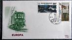 FDC-VERVOERMIDDELEN-TRAM-TREIN-AUTO-KOETS-FIETS- BELGIË, Ophalen of Verzenden, Gestempeld, Treinen