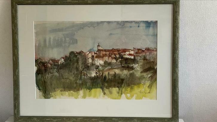 José Van Gucht - Saint-Paul-de-Vence - aquarel, Antiek en Kunst, Kunst | Schilderijen | Klassiek, Ophalen