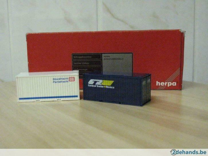Herpa containers 20ft Central Trailer Rentco en DB, Hobby en Vrije tijd, Modelbouw | Auto's en Voertuigen, Gebruikt, Truck, Ophalen