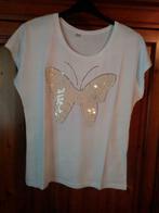Nieuw shirt met vlinder in glitters, Kleding | Dames, Nieuw, Ophalen of Verzenden, Wit, Maat 36 (S)