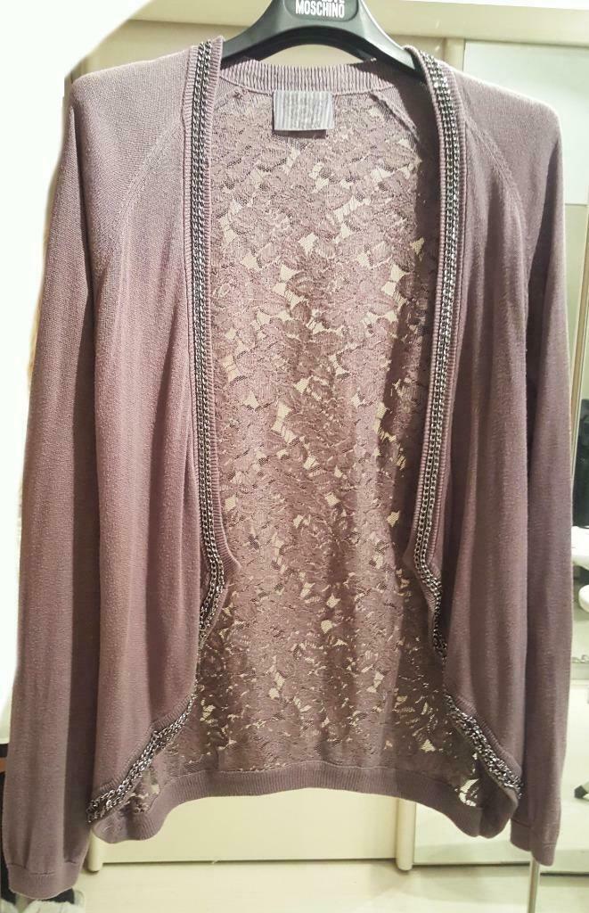 gilet cardigan gris laine fine, dentelle, chaîne argenté 38, Vêtements | Femmes, Pulls & Gilets, Comme neuf, Taille 38/40 (M)
