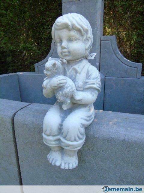 statue en pierre d un garçon et son chat , nouveau !, Jardin & Terrasse, Statues de jardin, Neuf, Enlèvement ou Envoi
