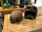Retro leder Helm met goggle glazen ( One size)