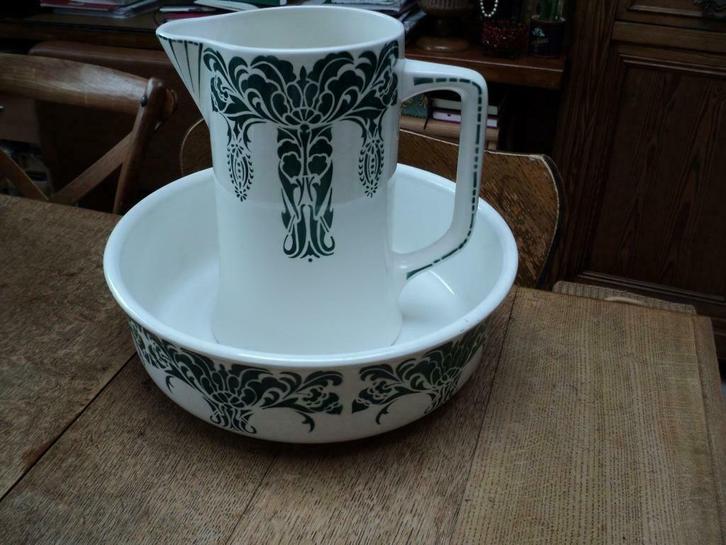 NIMY WASKOM EN WATERKAN GROEN MOTIEF, Antiek en Kunst, Antiek | Keramiek en Aardewerk, Ophalen of Verzenden