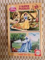 2 houten puzzels 25 stuks Sneeuwwitje en Assepoester in doos, Ophalen, Zo goed als nieuw