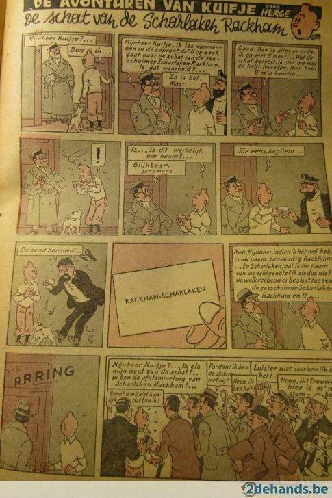 Kuifje in zwart/wit/roze druk uit 't Kapoentje uit 1953, Boeken, Stripverhalen, Gelezen, Ophalen of Verzenden