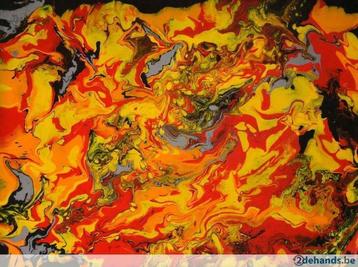 Abstracte acrylschilderijen zwart wit rood geel en grijs beschikbaar voor biedingen