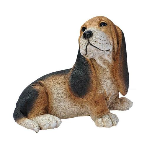 Design Toscano CF3298 Basset Hond puppy beeld zwart / bruin, Antiquités & Art, Curiosités & Brocante, Enlèvement ou Envoi