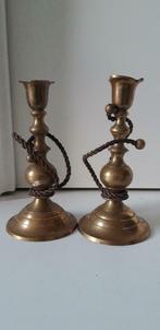 2 koperen antieke kandelaars,hoogte 17cm, Ophalen of Verzenden