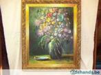 schilderij op doek, goen-blauwe vaas met bloemen 91cm B x 11, Antiek en Kunst, Kunst | Schilderijen | Modern, Ophalen