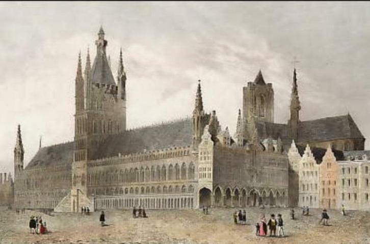Gravures, etsen  Lakenhallen van de historische stad Ieper., Antiek en Kunst, Kunst | Tekeningen en Fotografie, Ophalen of Verzenden