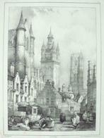 antieke lithografie GENT torensTour du Belfort Gand, Ophalen of Verzenden