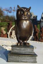 Superbe hibou en bronze signé sur livres, Ophalen of Verzenden, Brons