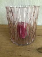Grote roze vaas met bijhorende kaars, Huis en Inrichting, Woonaccessoires | Vazen, Minder dan 50 cm, Nieuw, Glas, Ophalen of Verzenden