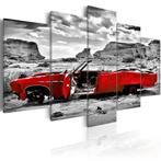 21 Rode Cabrio Oldtimer 5 Luik Canvas Schilderij 200x100cm, Huis en Inrichting, Ophalen of Verzenden, Nieuw, 125 cm of meer, 75 cm of meer