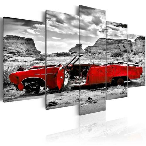 21 Rode Cabrio Oldtimer 5 Luik Canvas Schilderij 200x100cm, Huis en Inrichting, Woonaccessoires | Schilderijen, Tekeningen en Foto's