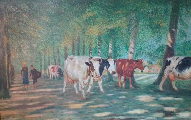 Schilderij - Zonnige dreef - 1931, olieverf naar Emile Claus, Antiek en Kunst, Kunst | Schilderijen | Klassiek, Ophalen