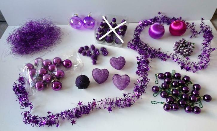 Kerstversiering in tinten van zilver, lila, paars, Diversen, Kerst, Gebruikt, Ophalen of Verzenden