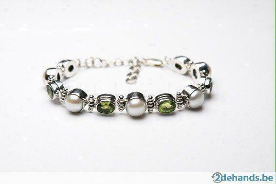 Zilveren armband 925 bezet met parels en citrien, Handtassen en Accessoires, Armbanden, Nieuw, Zilver