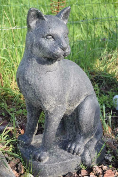 Grote gepatineerde stenen kat, Tuin en Terras, Tuinbeelden, Nieuw, Dierenbeeld, Overige materialen, Ophalen