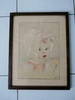 F. Hermans "Bébé avec coiffe" dessin au crayon de couleur, Antiquités & Art, Enlèvement ou Envoi