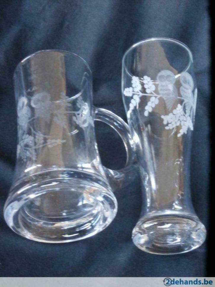 Vintage Oostenrijkse bierglazen met oor .bierglas zonder oor, Antiek en Kunst, Antiek | Glaswerk en Kristal, Ophalen of Verzenden