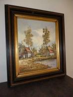 Schilderij landelijke hoeve tafereel op doek gesigneerd