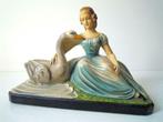 Art Deco beeld van blonde dame met zwaan, Antiek en Kunst, Curiosa en Brocante, Verzenden