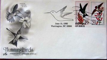 FIRST DAY COVER- THEMA VOGELS- DE KOLIBRI-  U.S.A., Enlèvement ou Envoi, Affranchi