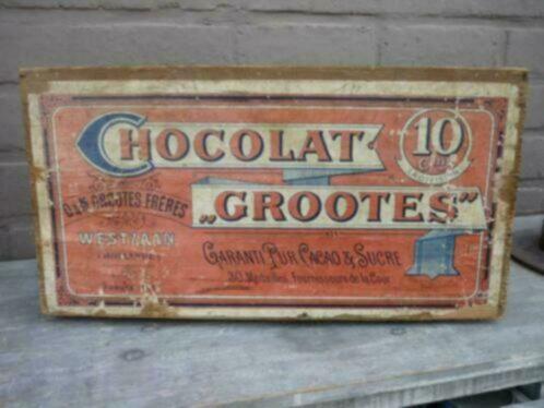 Caisse en bois Chocolat " Grootes " , Westzaam ( Pays-Bas ), Collections, Marques & Objets publicitaires, Enlèvement ou Envoi