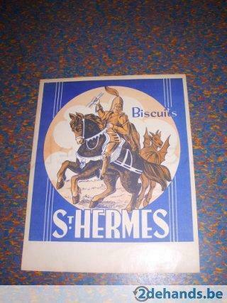 prent, etiket biscuits st. hermes jaren 1950, 21 x 26,50 cm, Verzamelen, Foto's en Prenten, Gebruikt, Prent, Overige onderwerpen