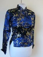 Aziatische blouse blauw/goud met lange mouwen XS, Enlèvement ou Envoi, Comme neuf, Taille 34 (XS) ou plus petite, Bleu