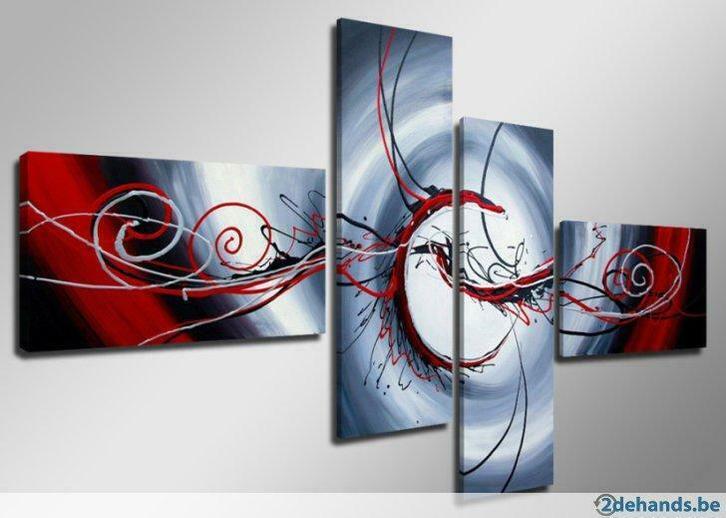 * Nieuw * 4 Luik van Canvas ** Abstract Zilver ** 70x160cm, Antiek en Kunst, Kunst | Schilderijen | Modern