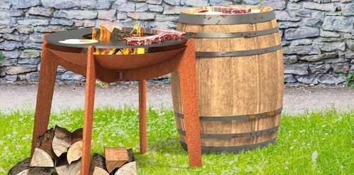 Brasero en acier corten avec grille grill ou plancha plancha
