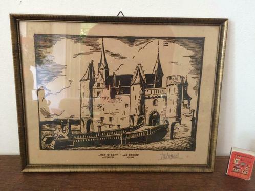 Het Steen burcht kasteel Antwerpen  J. van de Bogaert België, Antiek en Kunst, Kunst | Etsen en Gravures, Ophalen of Verzenden