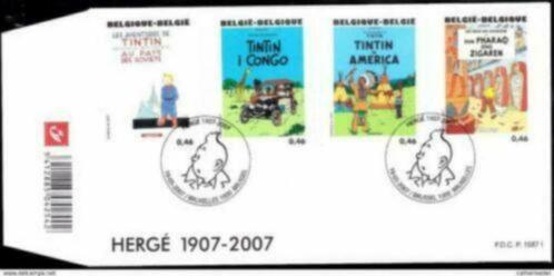 Année 2007 : FDC 3636-3639 - Hergé : Tintin Kuifje, Timbres & Monnaies, Timbres | Europe | Belgique, Enlèvement ou Envoi