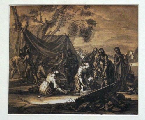 Aquatint Rugendas 1702 tentenkamp zigeuners geboorte baby, Antiek en Kunst, Kunst | Etsen en Gravures, Ophalen of Verzenden