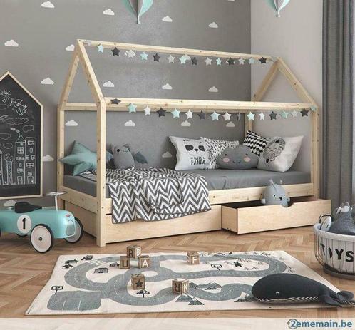 Lit montessori 90x200 cm avec 2 tiroirs rangement lit enfant, Maison & Meubles, Maison & Meubles | Autre, Neuf, Envoi