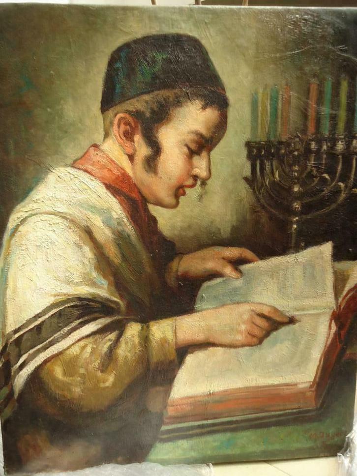 1957 MADELEINE DUGUET ochtendgebed Talmoed Visages d' ISRAEL, Antiek en Kunst, Kunst | Schilderijen | Modern, Ophalen
