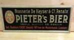 plaque tôle Pieter‘s Bier  1920  Molenbeek Laeken brasserie, Ophalen of Verzenden