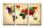Nieuw * 3 Luik Canvas Schilderij Wereldkaart Colors 90x160cm, Nieuw, Ophalen of Verzenden, 125 cm of meer, 75 cm of meer