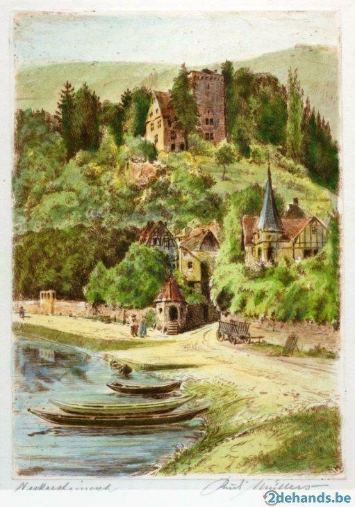 Kleurets 'Landschap' van Richard Muller, Antiek en Kunst, Kunst | Etsen en Gravures